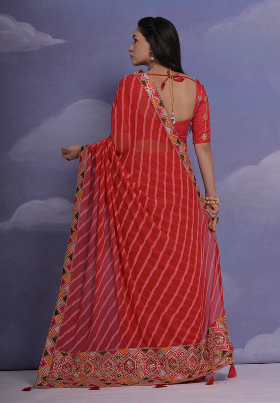 Jyoti Fashion Women's Red Coding Sequence Georgette Saree with Blouse