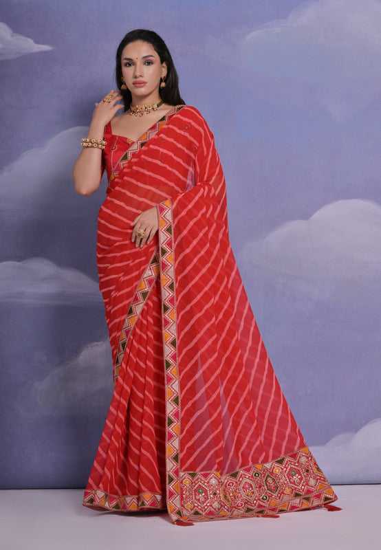 Jyoti Fashion Women's Red Coding Sequence Georgette Saree with Blouse