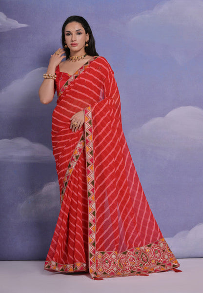 Jyoti Fashion Women's Red Coding Sequence Georgette Saree with Blouse