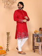 Jyoti Fashion Men's Red Sequins Embroidered Kurta with Pajama