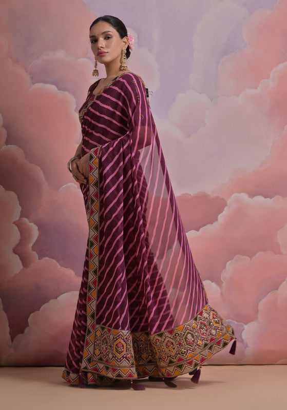 Jyoti Fashion Women's Wine Coding Sequence Georgette Saree with Blouse
