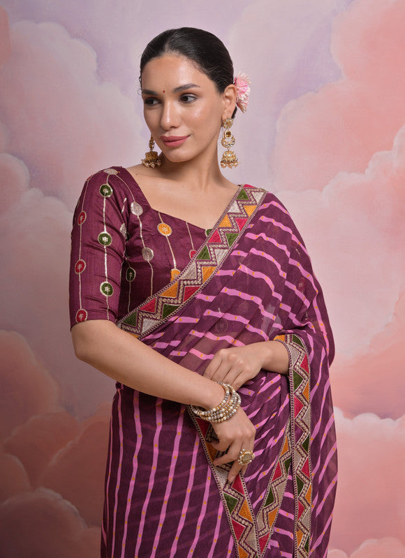 Jyoti Fashion Women's Wine Coding Sequence Georgette Saree with Blouse