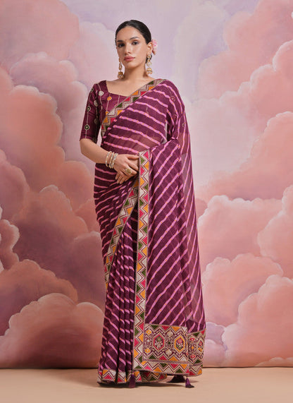 Jyoti Fashion Women's Wine Coding Sequence Georgette Saree with Blouse