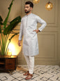 Jyoti Fashion Men's Blue Jacquard Woven Kurta with Pajama