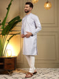 Jyoti Fashion Men's Grey Jacquard Woven Kurta with Pajama