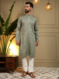 Jyoti Fashion Men's Green Mirror Embroidery Kurta with Pajama