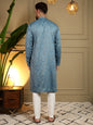 Jyoti Fashion Men's Firozi Mirror Embroidery Kurta with Pajama