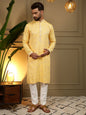 Jyoti Fashion Men's Yellow Mirror Embroidery Kurta with Pajama