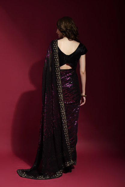Jyoti Fashion Women's Wine Sequence Embroidery Georgette Saree with Blouse