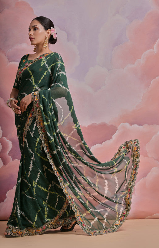 Jyoti Fashion Women's Bottle Green Coding Sequence Georgette Saree with Blouse