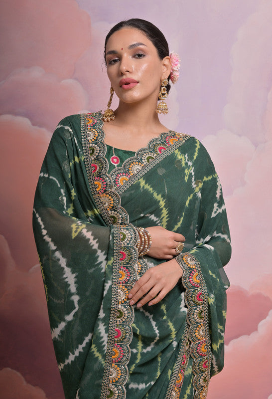 Jyoti Fashion Women's Bottle Green Coding Sequence Georgette Saree with Blouse