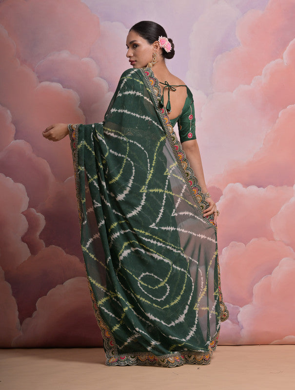Jyoti Fashion Women's Bottle Green Coding Sequence Georgette Saree with Blouse