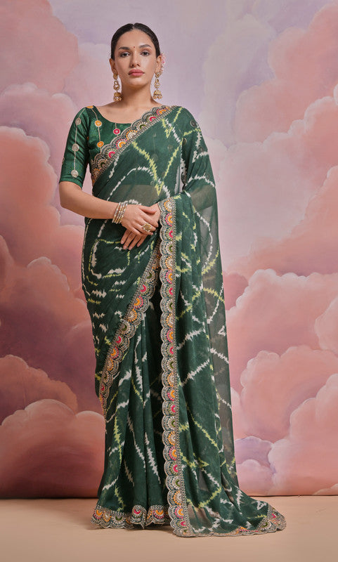 Jyoti Fashion Women's Bottle Green Coding Sequence Georgette Saree with Blouse