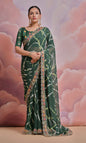 Jyoti Fashion Women's Bottle Green Coding Sequence Georgette Saree with Blouse