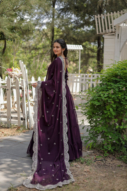 Jyoti Fashion Women's Purple Faux Georgette 5 Layer Frill Anarkali Dress with Dupatta