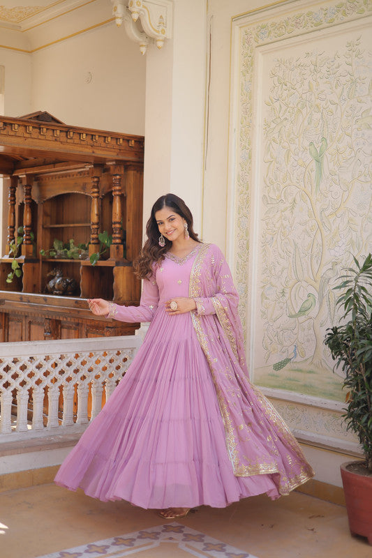 Jyoti Fashion Women's Purple Faux Georgette Embroidered Partywear Anarkali Dress with Dupatta