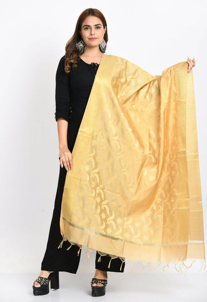 Mominos Fashion Moeza Women's Banarsi Silk Floral Woven Design Golden Dupatta