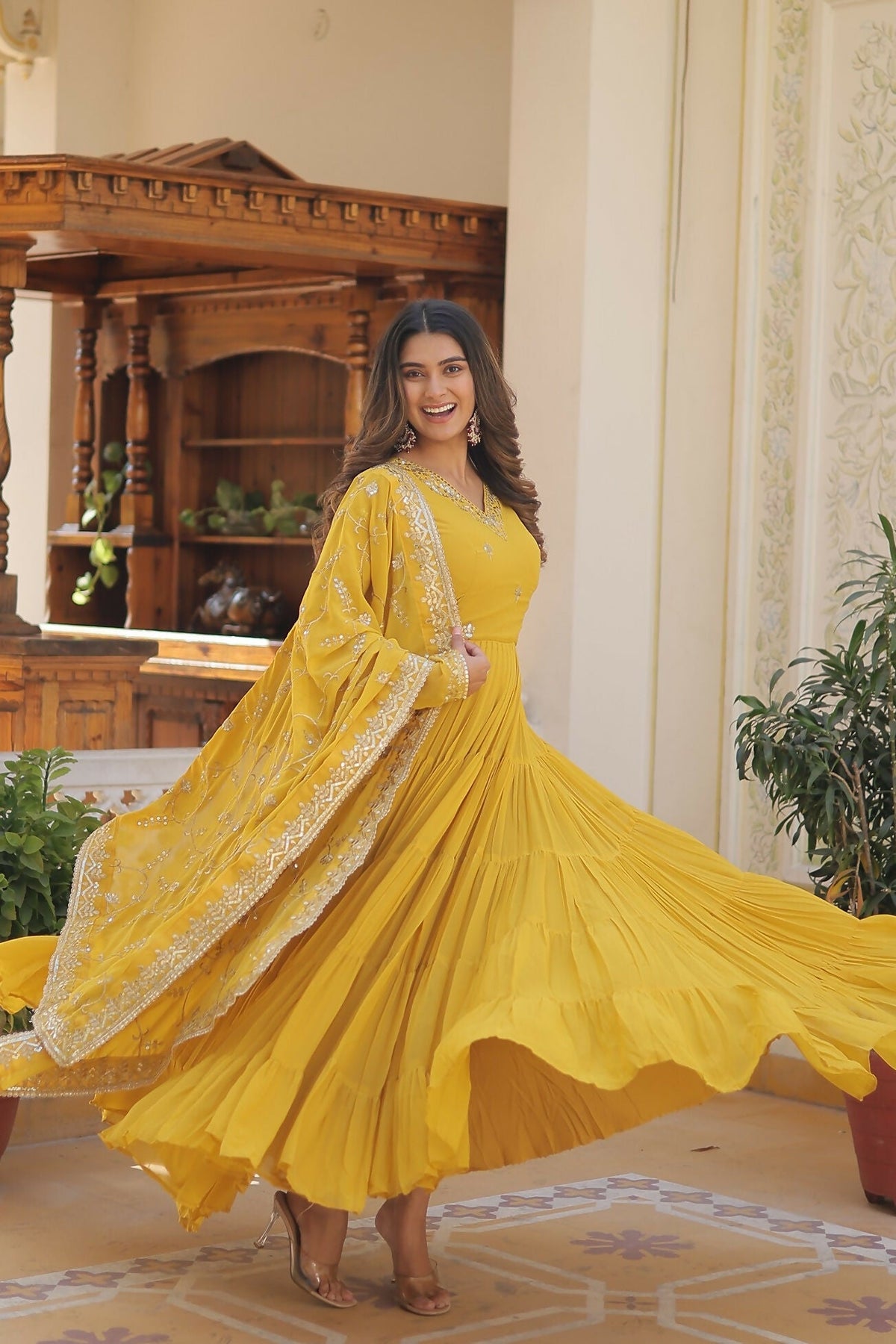 Joban Fashion Yellow Georgette Sequence Embroidery Work Kurta Set