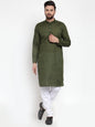 Jompers Men Olive Green Chikan Kurta Only