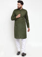 Jompers Men Olive Green Chikan Kurta Only