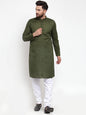 Jompers Men Olive Green Chikan Kurta with Churidar