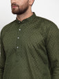 Jompers Men Olive Green Chikan Kurta with Churidar