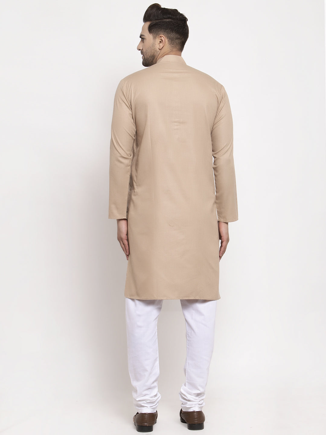 Jompers Men Light-Brown & White Solid Kurta with Churidar