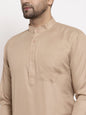 Jompers Men Light-Brown & White Solid Kurta Only