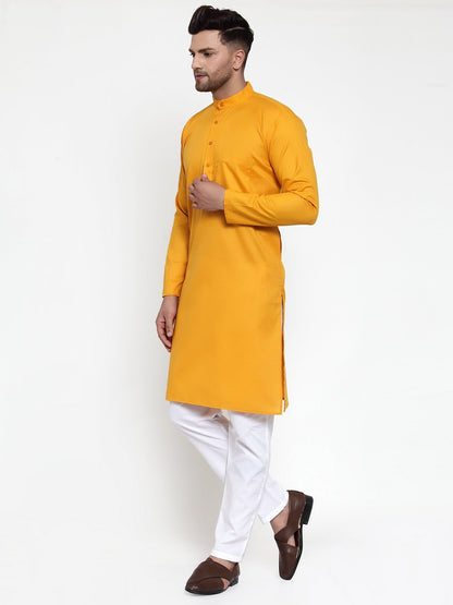 Jompers Men Mustard Yellow & White Solid Kurta Only