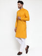 Jompers Men Mustard Yellow & White Solid Kurta Only