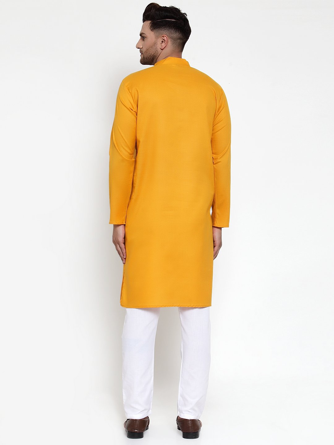 Jompers Men Mustard Yellow & White Solid Kurta Only