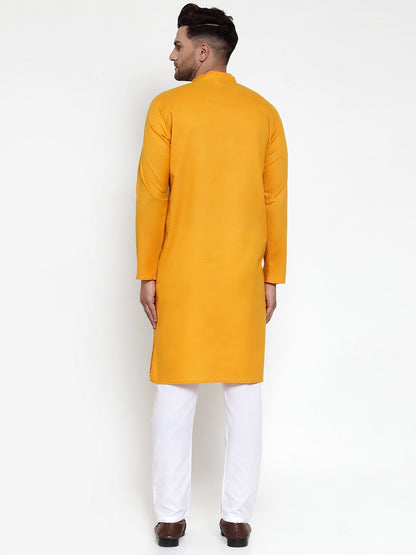 Jompers Men Mustard Yellow & White Solid Kurta Only