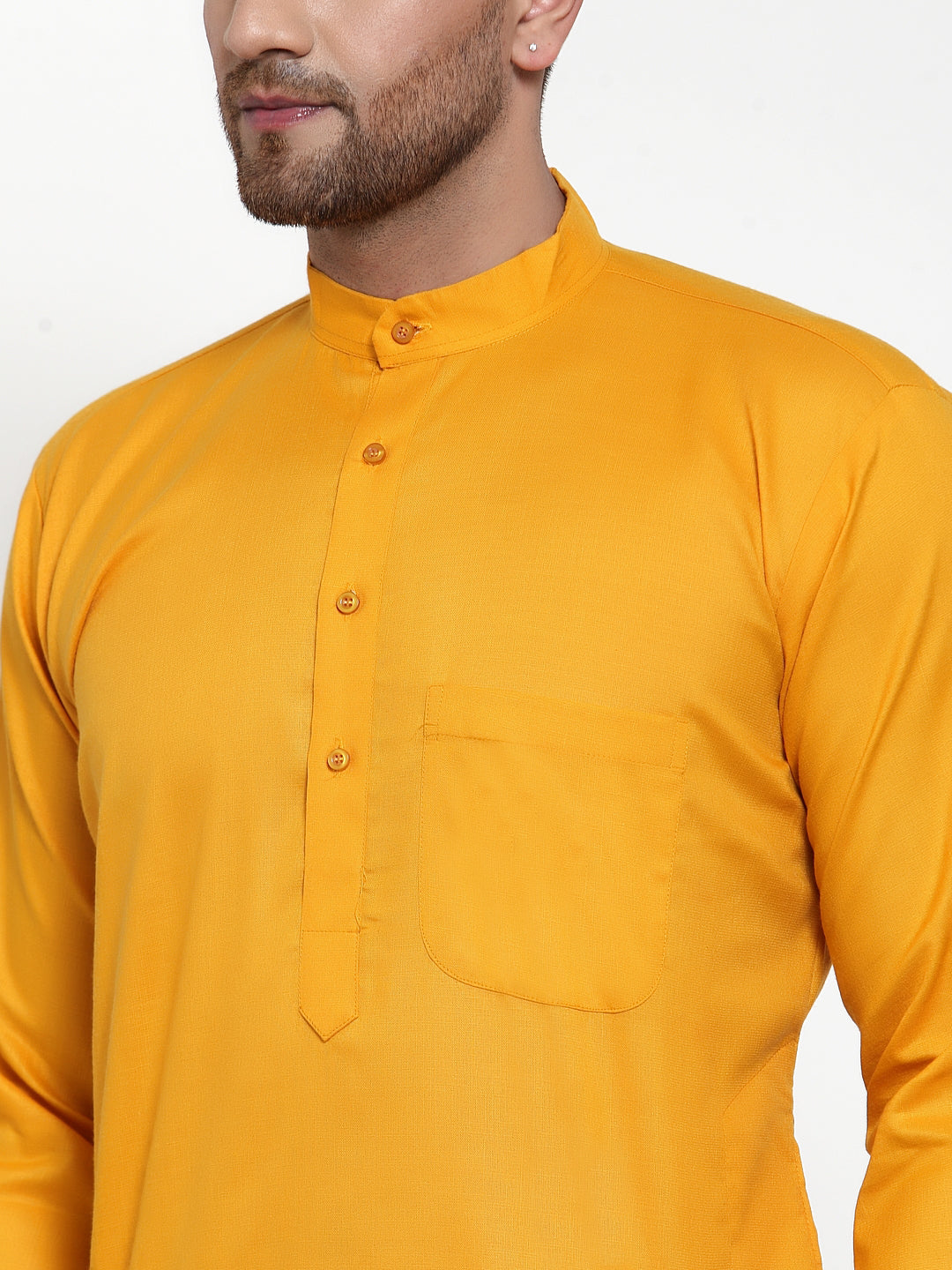 Jompers Men Mustard Yellow & White Solid Kurta with Churidar