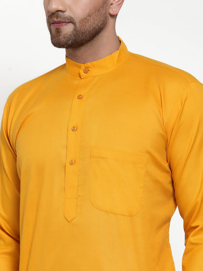 Jompers Men Mustard Yellow & White Solid Kurta with Churidar
