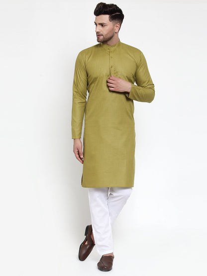 Jompers Men Olive Green & White Solid Kurta Only