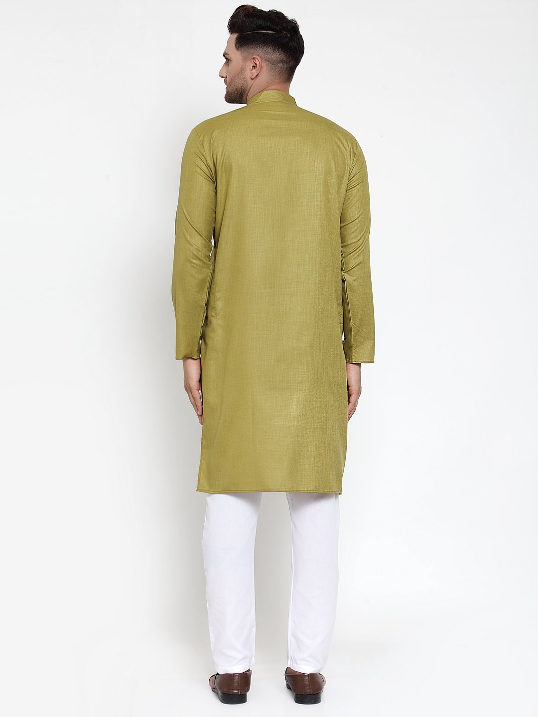 Jompers Men Olive Green & White Solid Kurta Only