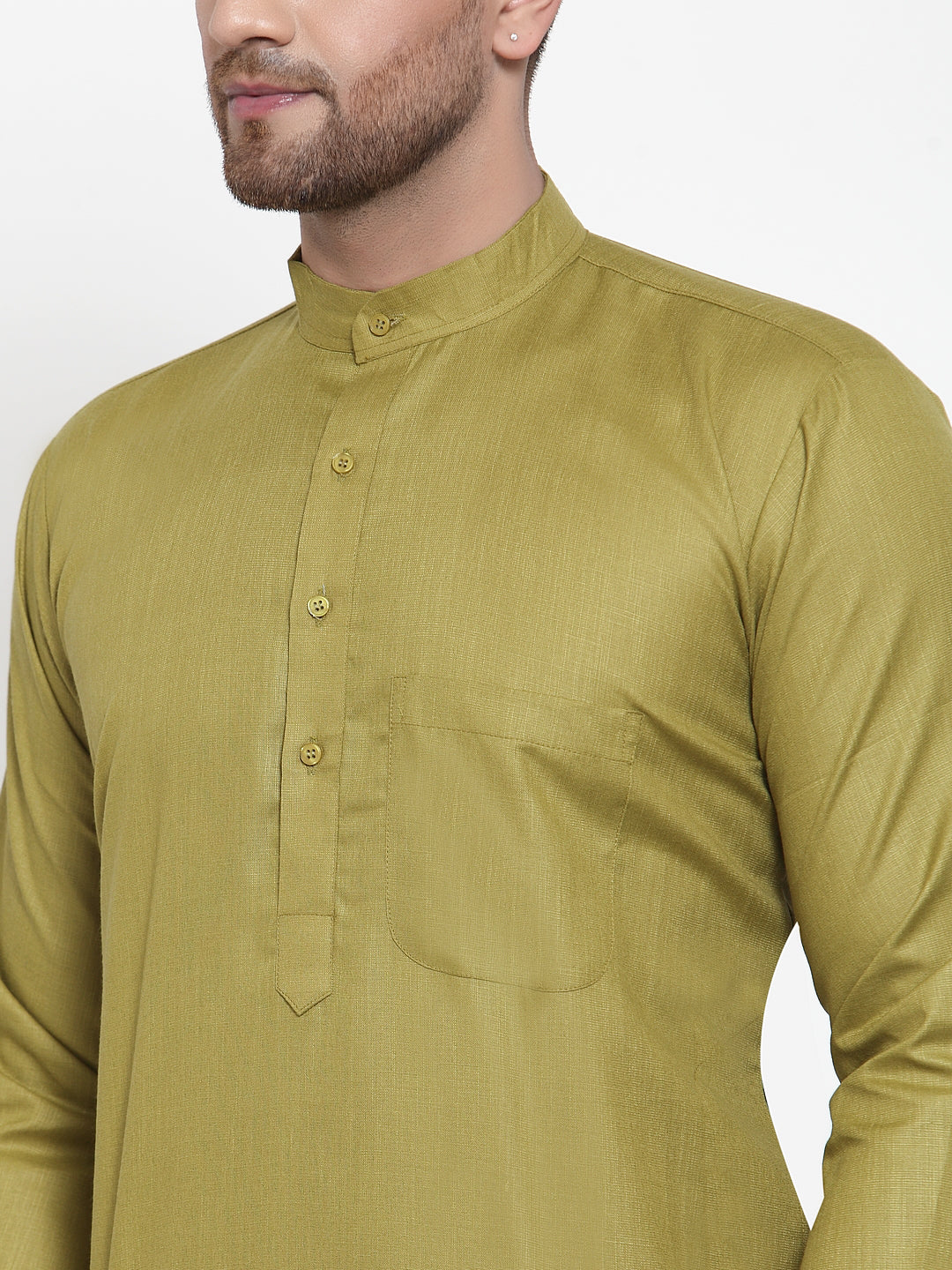 Jompers Men Olive Green & White Solid Kurta with Churidar