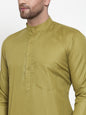 Jompers Men Olive Green & White Solid Kurta with Churidar