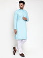 Jompers Men Sky-Blue & White Solid Kurta with Churidar
