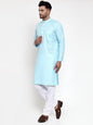 Jompers Men Sky-Blue & White Solid Kurta Only