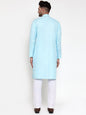 Jompers Men Sky-Blue & White Solid Kurta Only