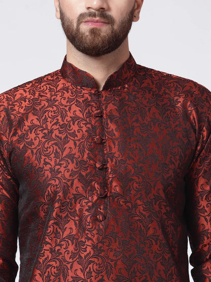 Jompers Men's Maroon & Black Self Design Kurta Only