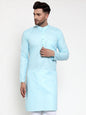 Jompers Men Sky-Blue & White Solid Kurta Only