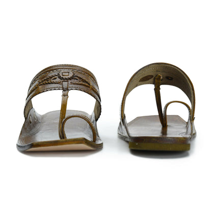 Stepsoft Men'S Olive Brown Kolhapuri Chappal | Handcrafted Leather Ethnic Slip-On Slippers