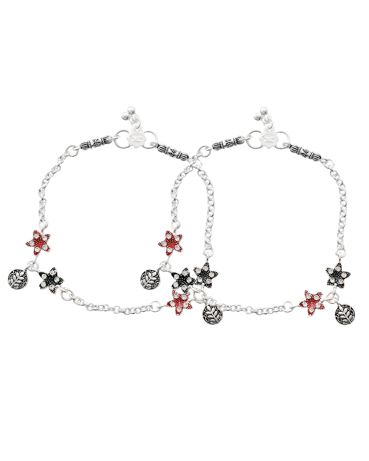 Jewels Nest Elegant Silver-Plated Star Charm Chain Anklet