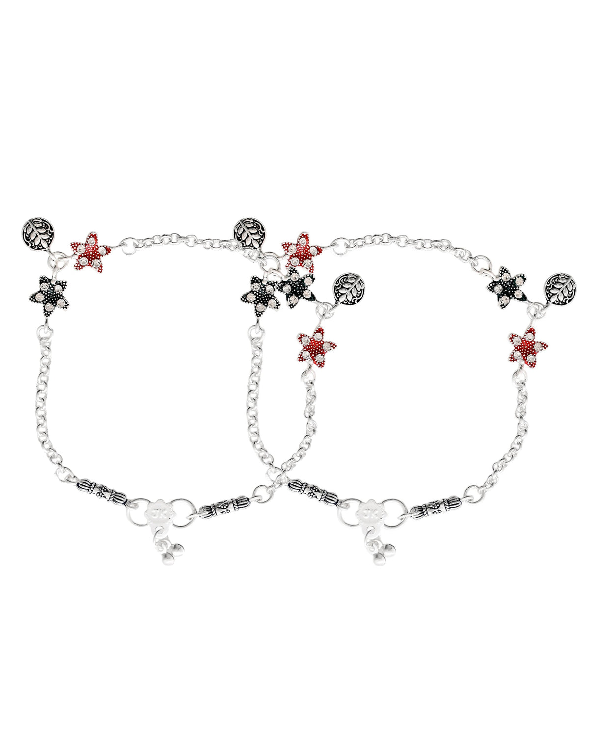 Jewels Nest Elegant Silver-Plated Star Charm Chain Anklet