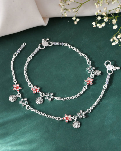 Jewels Nest Elegant Silver-Plated Star Charm Chain Anklet