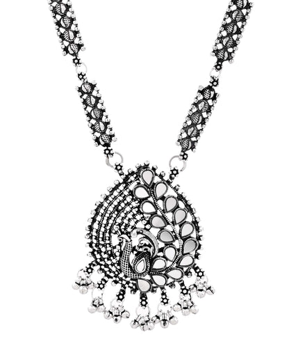 Jewels Nest Antique Long Oxidised Necklace Set with Statement Pendant