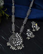 Jewels Nest Antique Long Oxidised Necklace Set with Statement Pendant