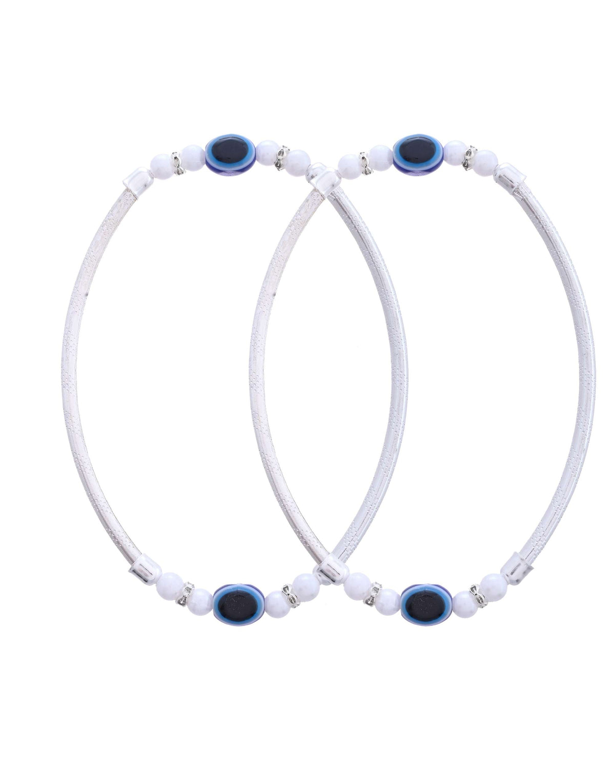 Jewels Nest Set of 2 Silver-Toned Anklets with Protective Evil Eye Beads